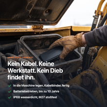 GPS-Tracker versteckt im Bagger verbaut, ohne Kabel und Werkstatt