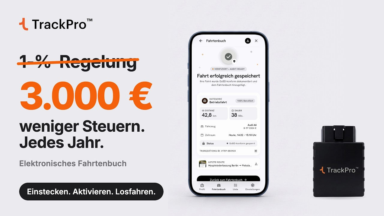 Video: Elektronisches Fahrtenbuch, 3.000 € weniger Steuern statt der 1-%-Regelung